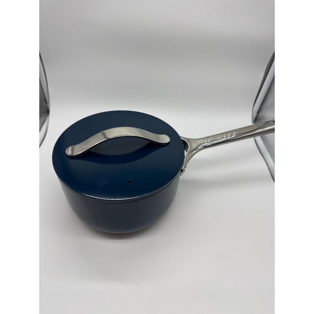 Caraway 3 Quart Ceramic Sauce Pan with Lid Nontoxic Nonstick Navy Like NEW 8"